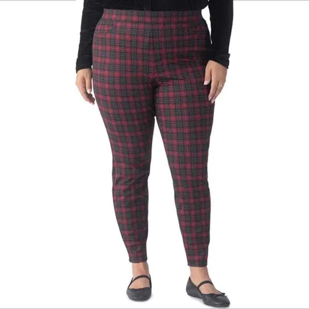Sanctuary runway ponte knit pants ankle red black plaid stretch tapered new 1X